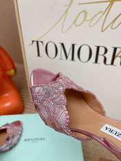 AQUAZZURA 26S GATSBY SLING PUMPS 105 MM IN METALLIC PINK SEQUINED