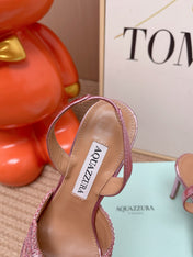 AQUAZZURA 26S GATSBY SLING PUMPS 105 MM IN METALLIC PINK SEQUINED
