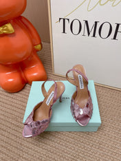 AQUAZZURA 26S GATSBY SLING PUMPS 105 MM IN METALLIC PINK SEQUINED