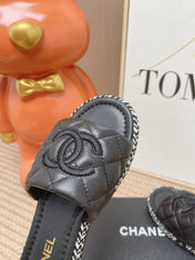 CHANEL 26S WEDGE SANDALS IN BLACK LAMBSKIN