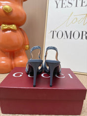 GUCCI 26S SLINGBACK HEELS 105 MM IN BLUE DENIM MIX LAMBSKIN