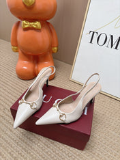 GUCCI 26S SLINGBACK HEELS 105 MM IN CREAM WHITE LAMBSKIN