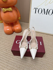 GUCCI 26S SLINGBACK HEELS 105 MM IN CREAM WHITE LAMBSKIN