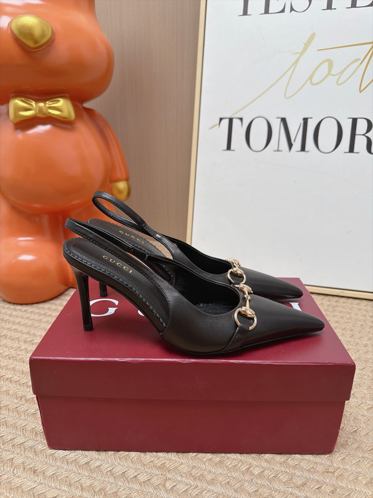 GUCCI 26S SLINGBACK HEELS 105 MM IN BLACK LAMBSKIN