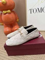 GUCCI 26S LOAFERS IN OFF WHITE GG EMBOSSED SUEDE