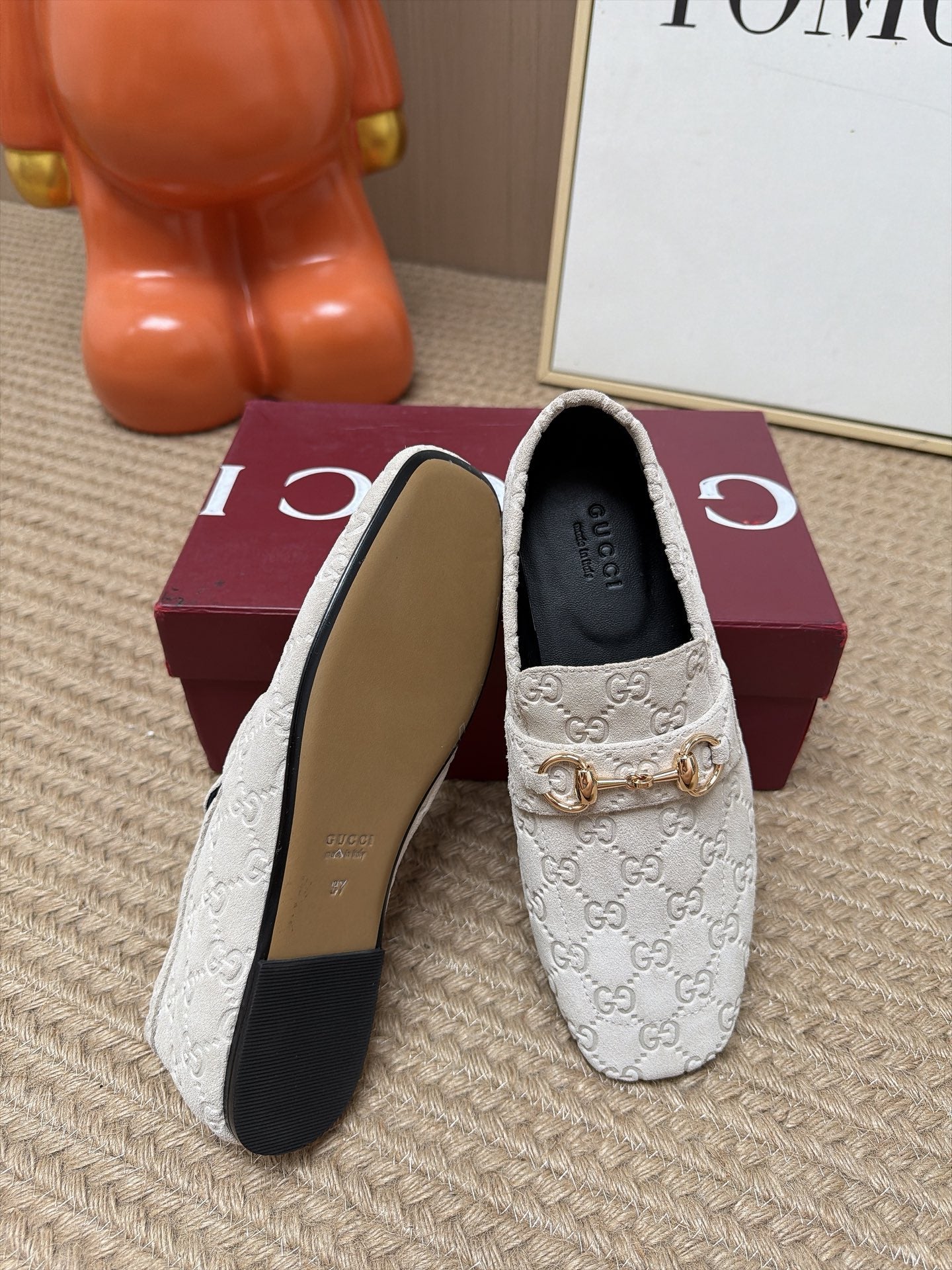 GUCCI 26S LOAFERS IN OFF WHITE GG EMBOSSED SUEDE
