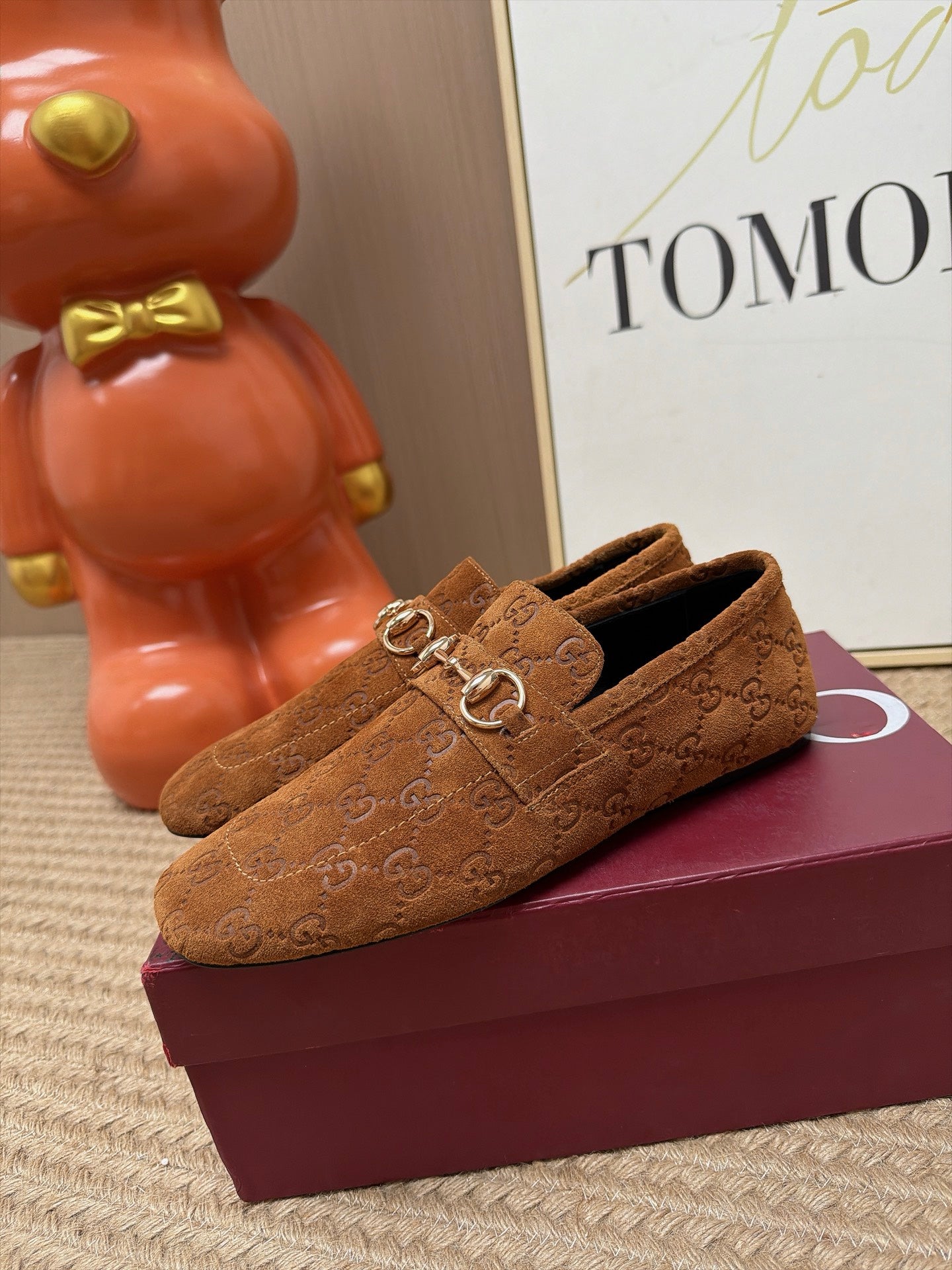 GUCCI 26S LOAFERS IN BROWN GG EMBOSSED SUEDE