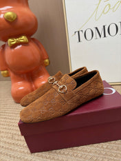 GUCCI 26S LOAFERS IN BROWN GG EMBOSSED SUEDE