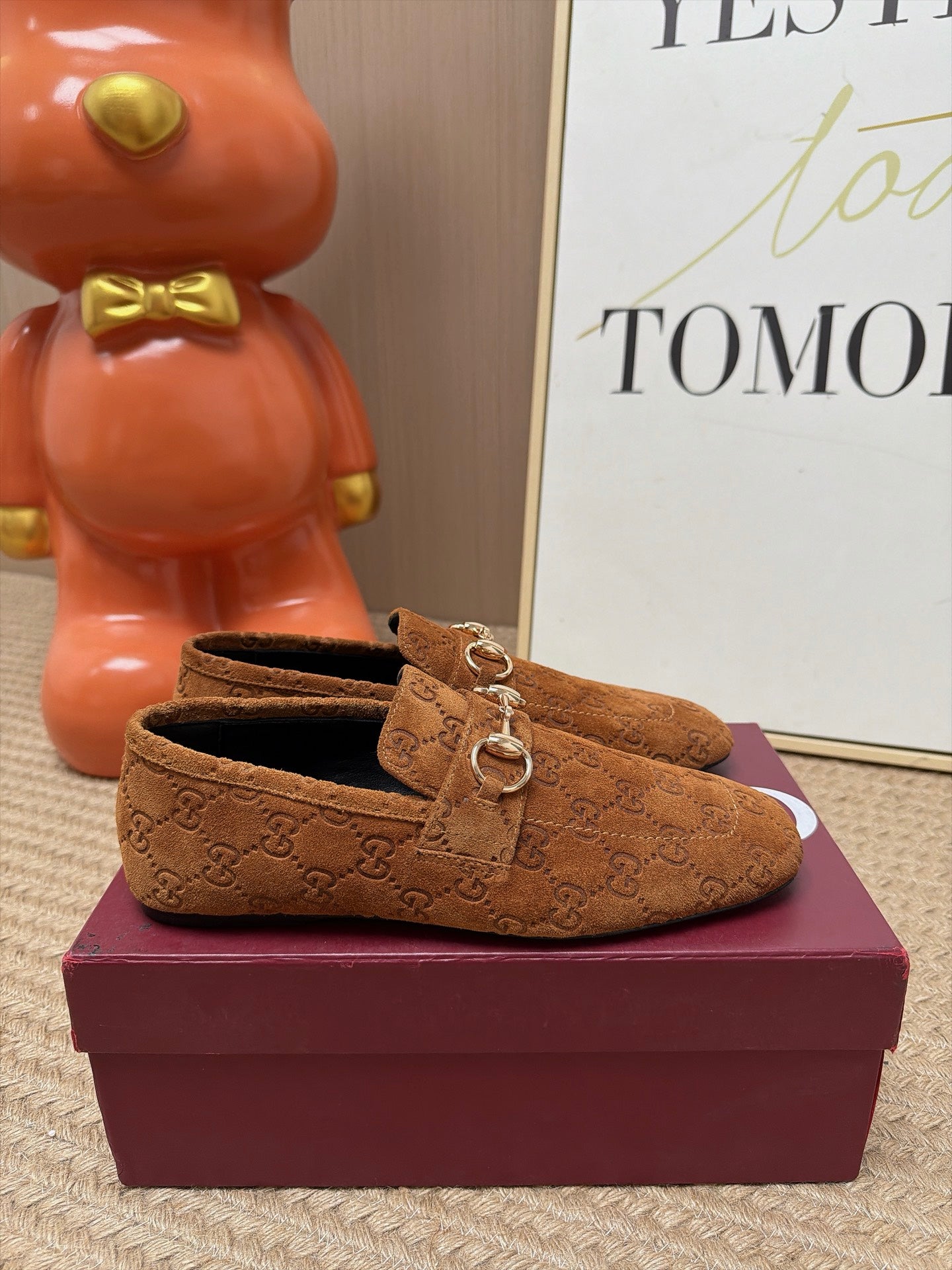 GUCCI 26S LOAFERS IN BROWN GG EMBOSSED SUEDE