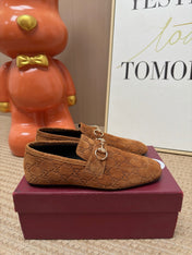 GUCCI 26S LOAFERS IN BROWN GG EMBOSSED SUEDE