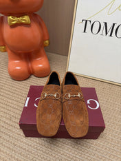 GUCCI 26S LOAFERS IN BROWN GG EMBOSSED SUEDE
