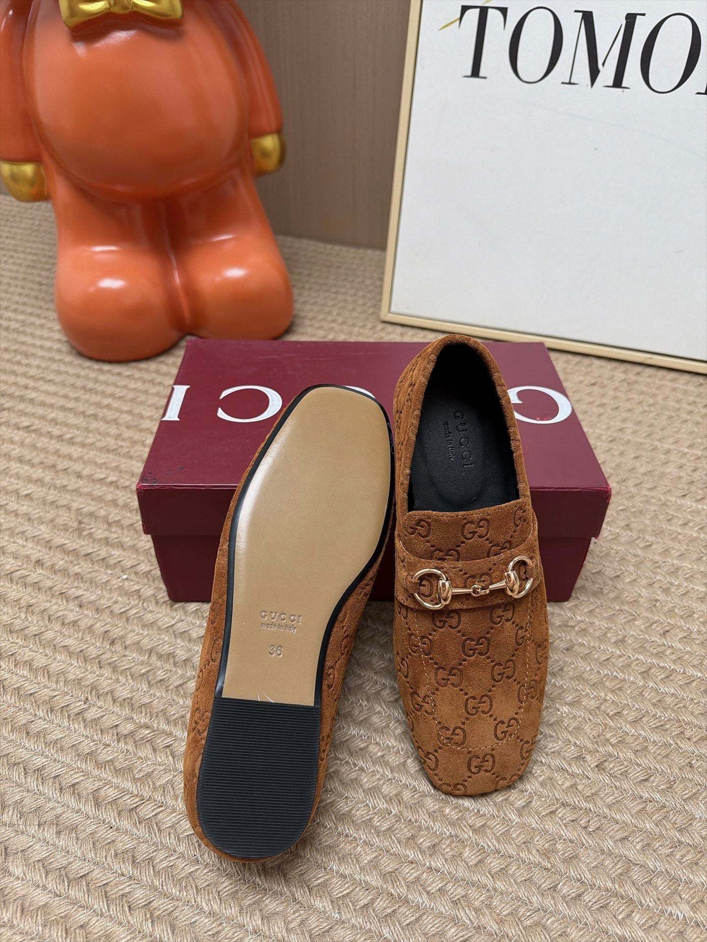 GUCCI 26S LOAFERS IN BROWN GG EMBOSSED SUEDE