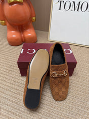 GUCCI 26S LOAFERS IN BROWN GG EMBOSSED SUEDE