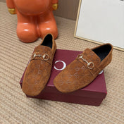 GUCCI 26S LOAFERS IN BROWN GG EMBOSSED SUEDE