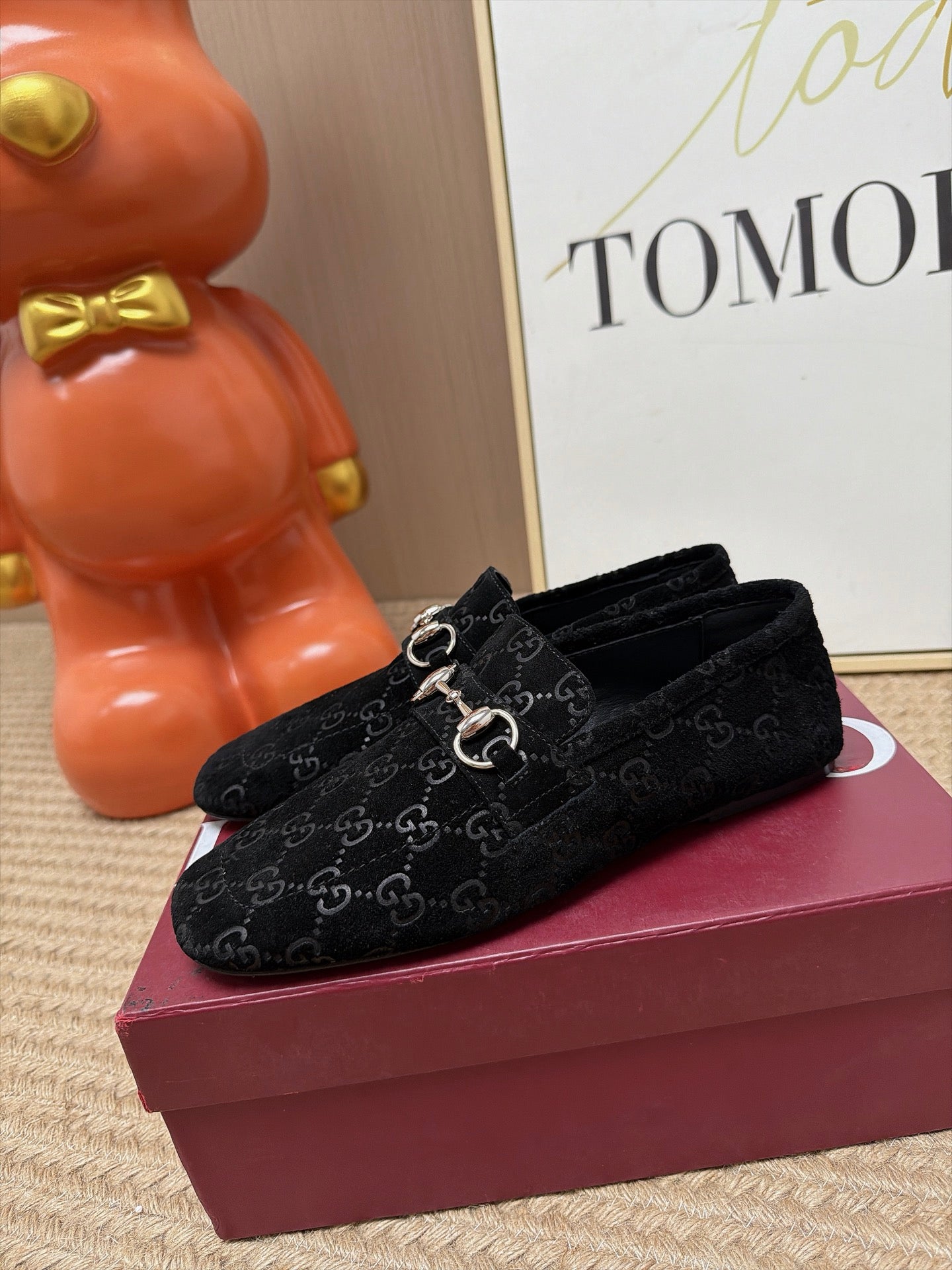 GUCCI 26S LOAFERS IN BLACK GG EMBOSSED SUEDE