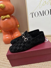 GUCCI 26S LOAFERS IN BLACK GG EMBOSSED SUEDE