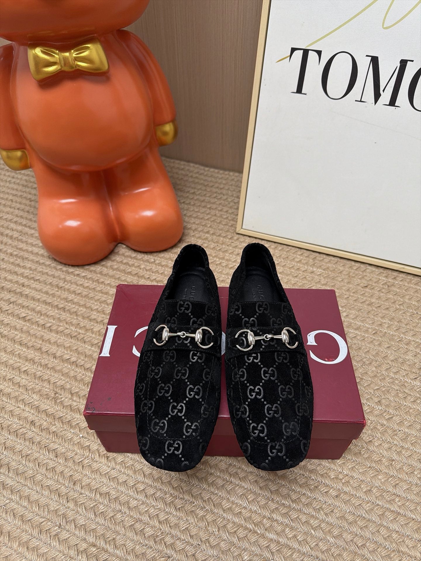 GUCCI 26S LOAFERS IN BLACK GG EMBOSSED SUEDE