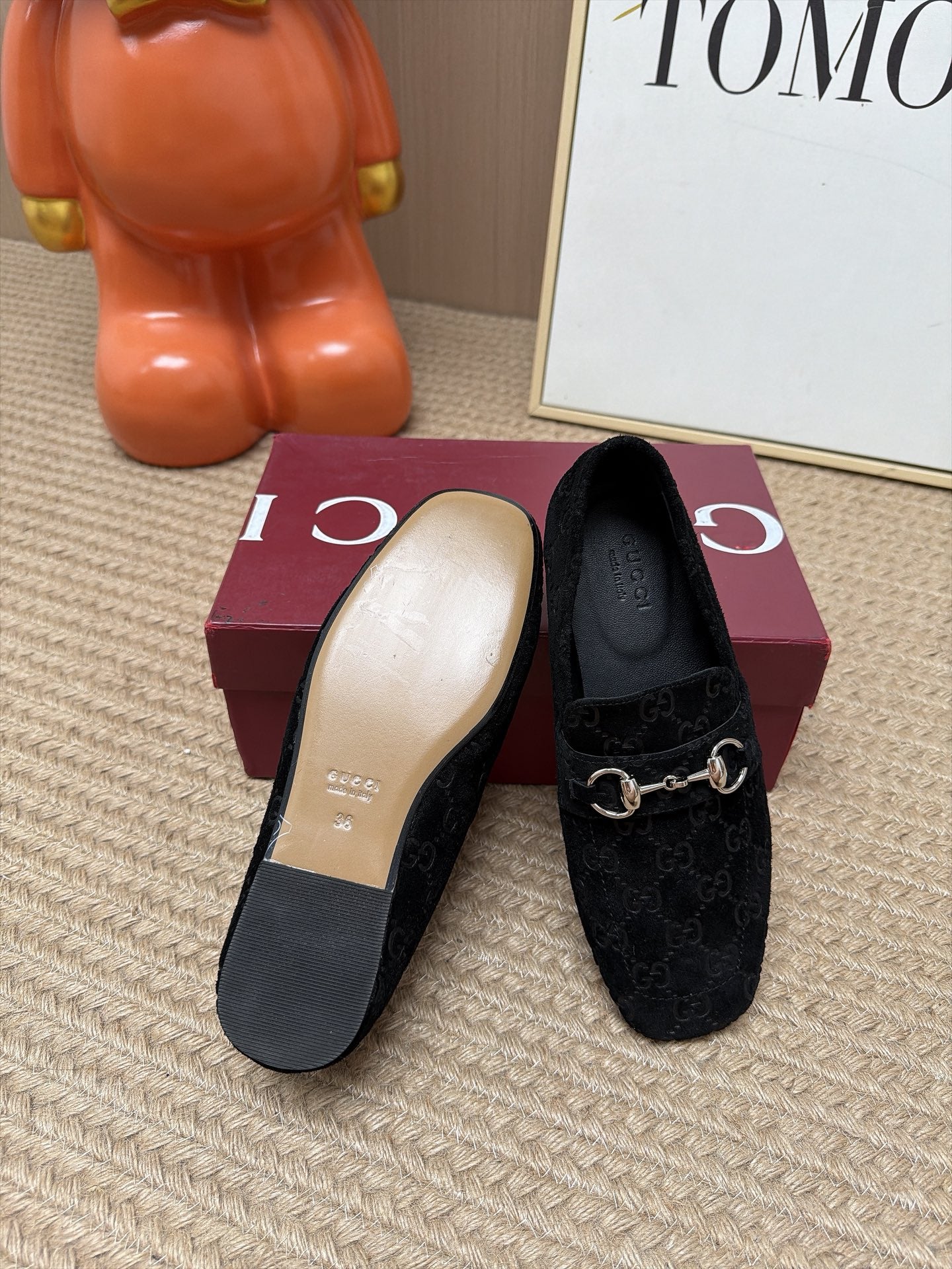 GUCCI 26S LOAFERS IN BLACK GG EMBOSSED SUEDE