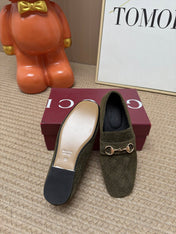 GUCCI 26S LOAFERS IN OLIVE GREEN GG EMBOSSED SUEDE