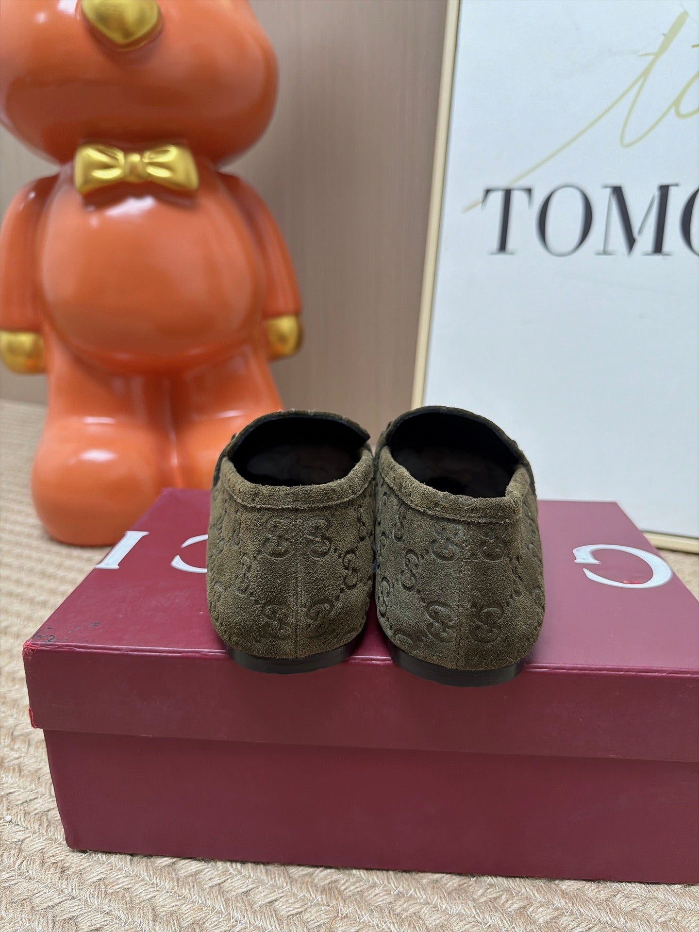 GUCCI 26S LOAFERS IN OLIVE GREEN GG EMBOSSED SUEDE