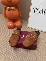 GUCCI 26S FLAT MULES IN BROWN GG EMBOSSED SUEDE