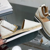 SEE BY ESPADRILLES SANDAL IN WHITE CALFSKIN AND WOVEN RAFFIA