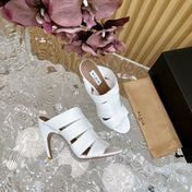 ALAIA ELASTIC CAGE MULE SANDALS IN WHITE WOVEN STRAP AND LAMBSKIN