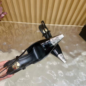 YSL 25S HIGH-HEEL SLINGBACKS 105 MM IN BLACK SHINY LAMBSKIN AND SILVER HARDWARE