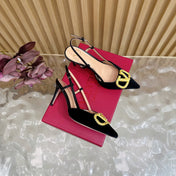 VALENTINO 25S HIGH-HEEL SLINGBACKS IN BLACK VELVET WITH GOLD HARDWARE