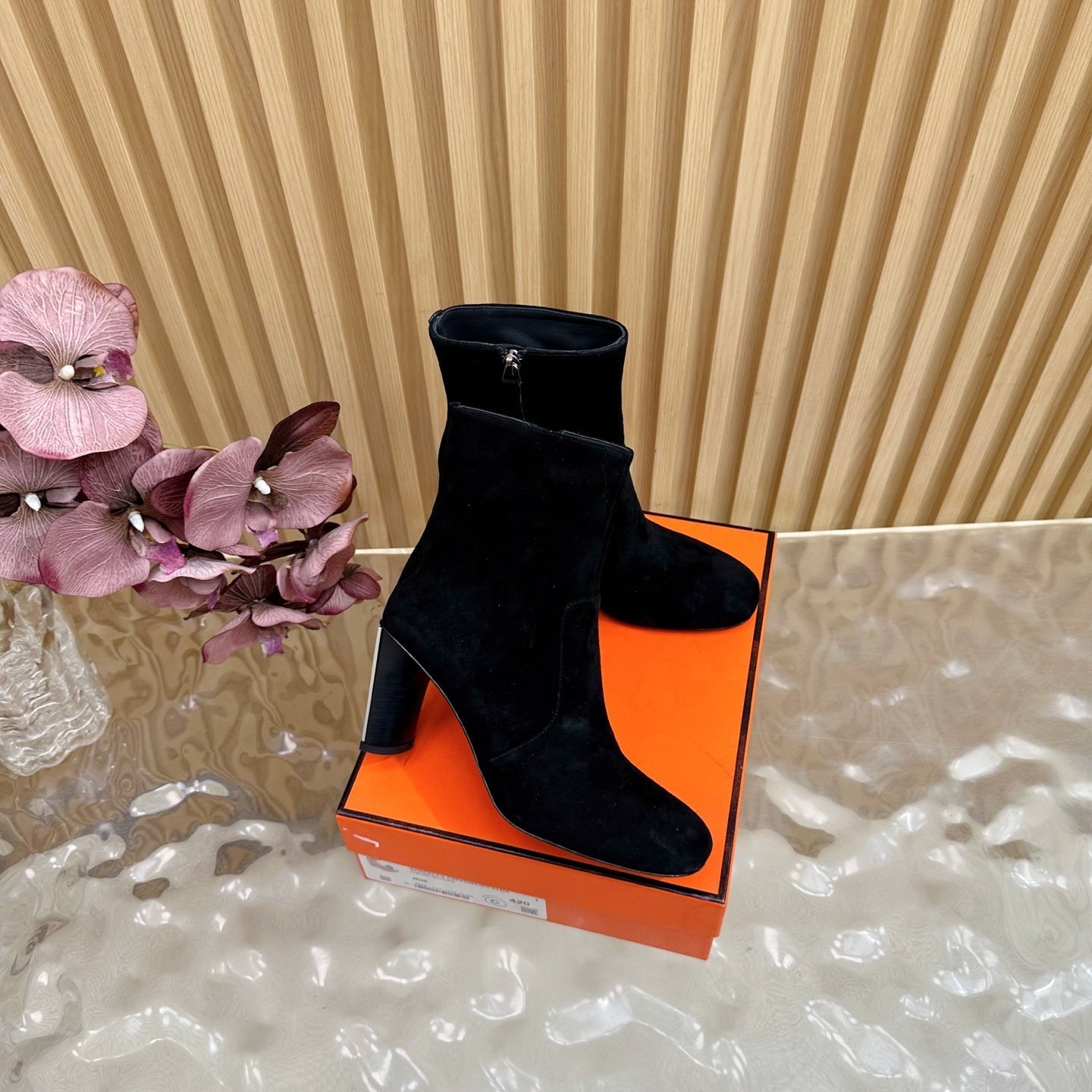 HM 25S ANKLE BOOTS 70 MM IN BLACK SUEDE