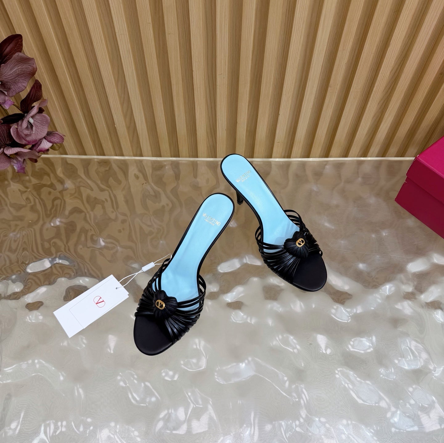 VALENTINO 25S HIGH HEELS WITH THIN STRAPS 80 MM IN BLACK LAMBSKIN