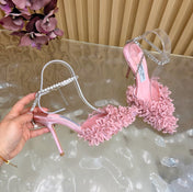 JIMMY CHOO 26S HIGH HEELS 100 MM IN PINK FABRIC AND LAMBSKIN CRYSTAL STRAPS