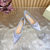 JIMMY CHOO 26S FLATS IN PASTEL BLUE LACE AND SATIN