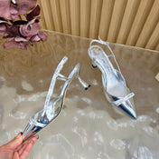 JIMMY CHOO 26S SLINGBACK HEELS 65 MM IN SILVER PATENT CALFSKIN