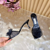 JIMMY CHOO 26S HIGH-HEELED SANDALS 65 MM IN BLACK LACE FLOWER