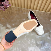 THE ROW 26S SQUARE TOE PUMPS IN WHITE CALFSKIN WITH BOW