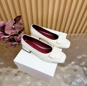 THE ROW 26S SQUARE TOE PUMPS IN WHITE CALFSKIN WITH BOW