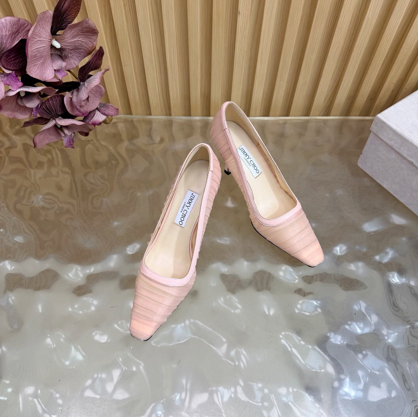 JIMMY CHOO 26S HIGH HEELS 85 MM IN LIGHT PINK MESH
