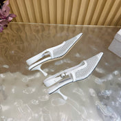 JIMMY CHOO 26S SLINGBACK HEELS 60 MM IN WHITE MESH & CRYSTALS