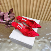 JIMMY CHOO 26S SLINGBACK HEELS 60 MM IN RED SATIN WITH KNOT DETAIL