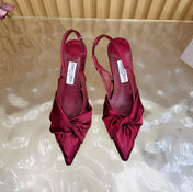 JIMMY CHOO 26S SLINGBACK HEELS 60 MM IN DARK RED SATIN WITH KNOT DETAIL