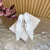 JIMMY CHOO 26S SLINGBACK HEELS 60 MM IN WHITE MESH & CRYSTALS