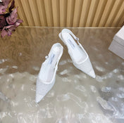 JIMMY CHOO 26S SLINGBACK HEELS 60 MM IN WHITE MESH & CRYSTALS