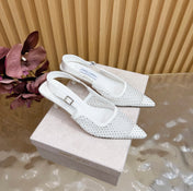 JIMMY CHOO 26S SLINGBACK HEELS 60 MM IN WHITE MESH & CRYSTALS