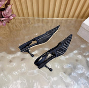 JIMMY CHOO 26S SLINGBACK HEELS 60 MM IN BLACK MESH & CRYSTALS
