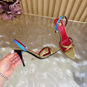 YSL 26S HIGH-HEELED SANDALS 90 MM IN MOSS GREEN SATIN