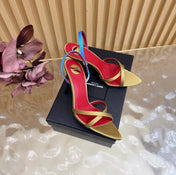 YSL 26S HIGH-HEELED SANDALS 90 MM IN MOSS GREEN SATIN