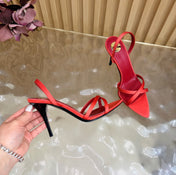 YSL 26S HIGH-HEELED SANDALS 90 MM IN RED SATIN