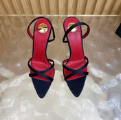 YSL 26S HIGH-HEELED SANDALS 90 MM IN BLACK SATIN