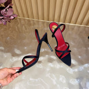 YSL 26S HIGH-HEELED SANDALS 90 MM IN BLACK SATIN
